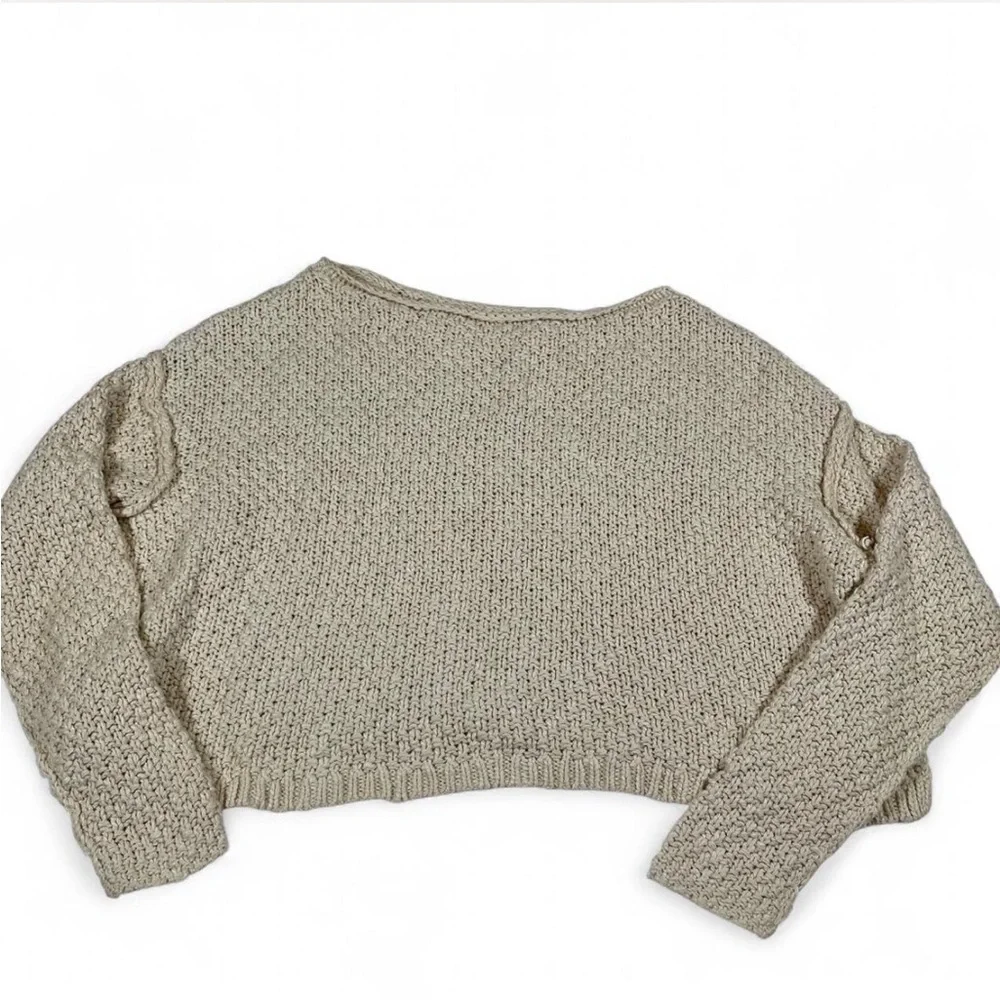 Free People Womens XS Sweater‎ Beige Cable Knit Oversized Chunky Crop